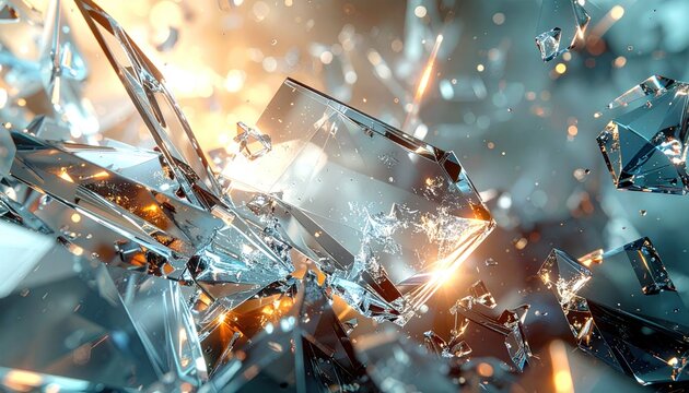 Abstract composition of exploding crystalline structures with light