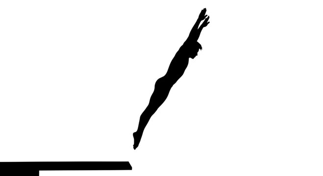 Silhouette of a diver jumping from a board