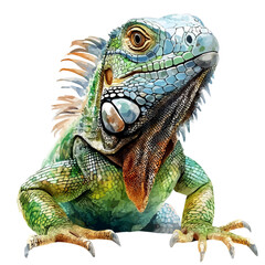 Obraz premium Green Iguana, watercolor illustration vector, isolated on a white background.