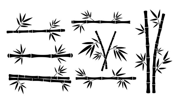 Stylized bamboo silhouette vector set on white background for clean nature and eco illustrations