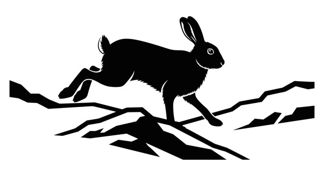 Black silhouette of running hare.