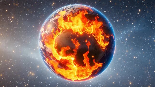 Planet Earth engulfed in flames