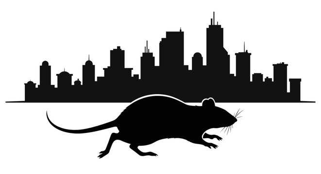 Black silhouette of running rat.