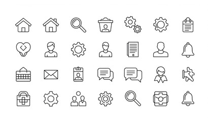 Fototapeta premium Editable Line Art Icon Set with Clean Monoline Symbols on White