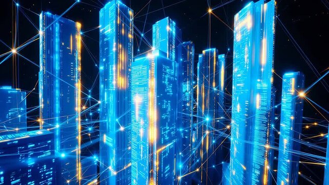 Futuristic cityscape with glowing towers
