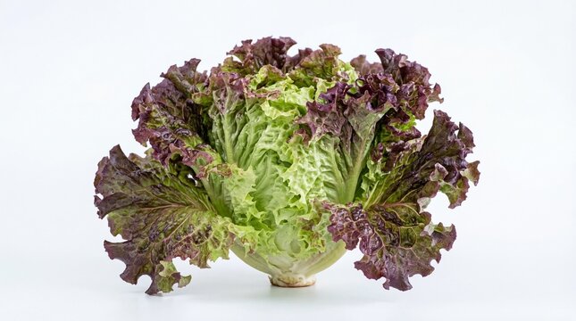 A fresh head of vibrant red leaf lettuce featuring curly edges and a crisp light green center core