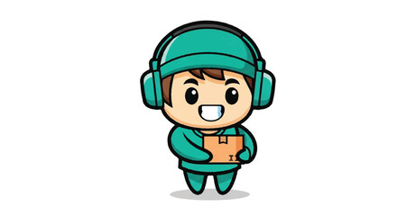 Obraz premium Cartoon delivery person holding package vector illustration