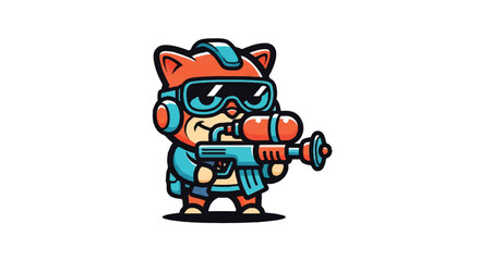 Fototapeta premium Cartoon cat character with futuristic weapon and protective gear