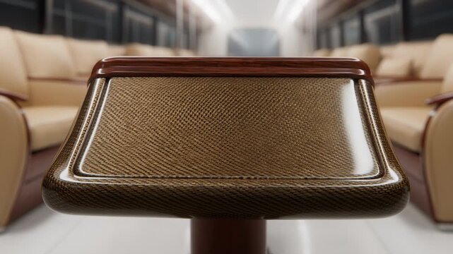 Luxury Train Interior With Plush Seating and Polished Table