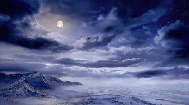 Moonlit Mountain Landscape at Dusk