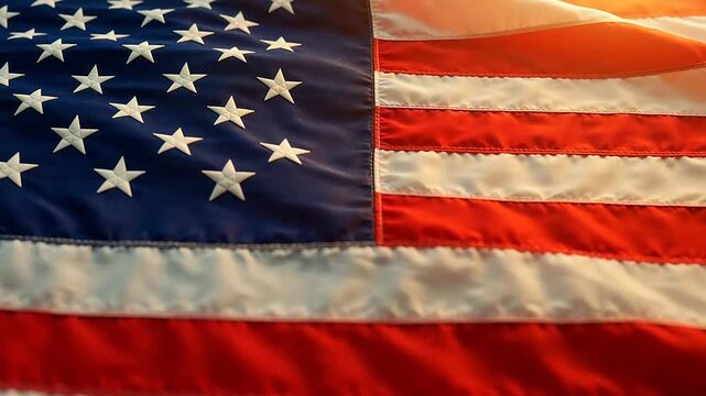 American flag waving in sunlight