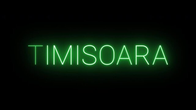 Flickering neon green glowing timisoara sign animated on black background.