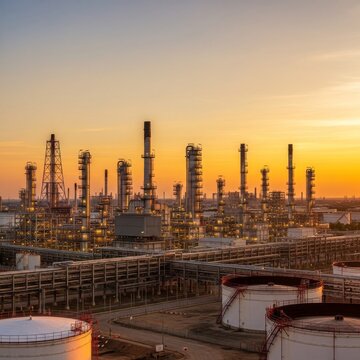 Erd&ouml;lraffinerie im Abendlicht