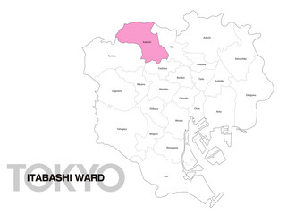 Fototapeta premium 東京都板橋区の位置地図 区名有り(英語) 04