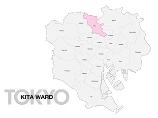 Fototapeta premium 東京都北区の位置地図 区名有り(英語) 02
