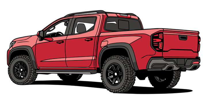 "A professional, high-resolution 3D photorealistic render of a modern red double-cab pickup truck, isolated on a solid white background. The vehicle is shown in a clean side profile, featuring a vibra