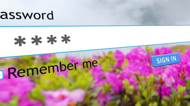 A user types their password into a login box on a website. The screen shows the password entry area and the option to remember the user.