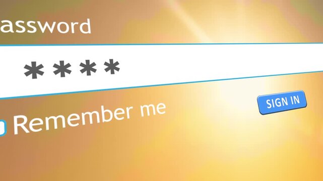 User types a password into a website form box on a computer screen. The cursor hovers over the sign in button. Password entry is shown clearly.