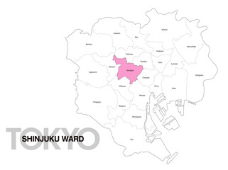 東京都新宿区の位置地図 区名有り(英語) 04