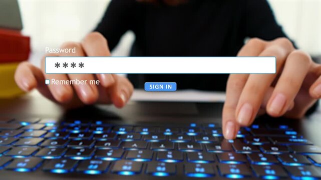 User types a password into a form on a website from a computer. The sign-in process is shown clearly, highlighting the steps taken.
