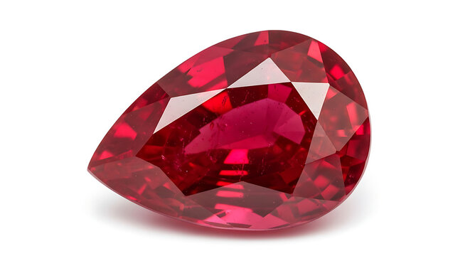 Large pear shaped ruby gemstone isolated on white background