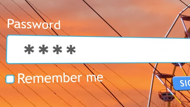User types a password into a text box on a website form using a computer. The password entry is displayed with options for remembering the login.
