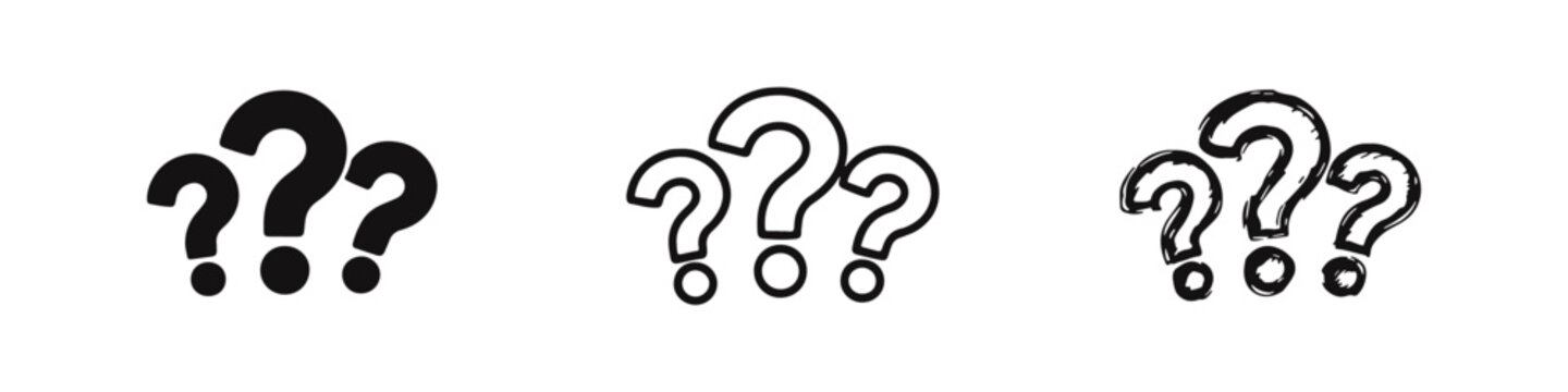 Multiple Question Marks Icon Set. Concept of confusion, uncertainty, doubt, and many questions in different styles.