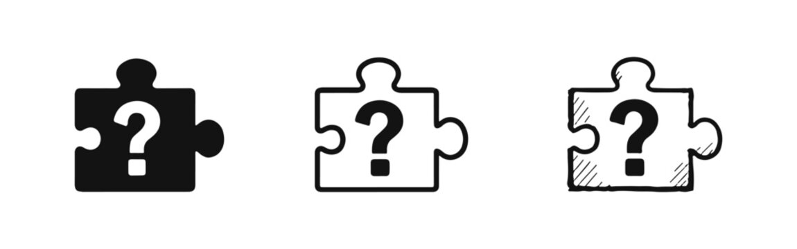 Unresolved Puzzle Piece with Question Mark Icon Set for Inquiry and Problem Solving Vector Illustration