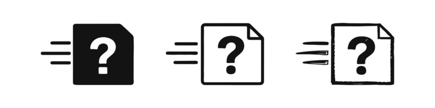 Unknown Document Transfer Icons Set: File Query and Missing Information Symbol Vector
