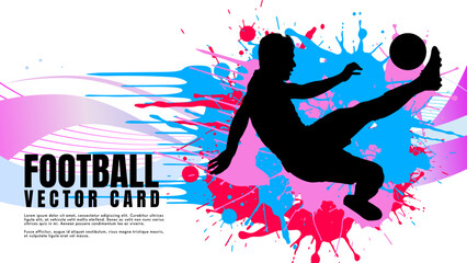 Dynamic football player silhouette on artistic ink splash background, soccer ball, vector  © KR Studio