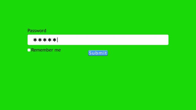 User types a password into a website's form box on a computer screen with a green background. The submit button is visible, inviting action after password entry.