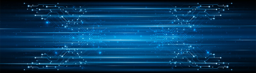 Obraz premium Blue glowing lines with glitter light effect on dark background. High speed internet technology concept or fast wireless data transmission. modern internet network connection technology background