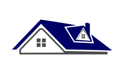 The illustration depicts a blue roofed house with white walls and grey details. © irfan