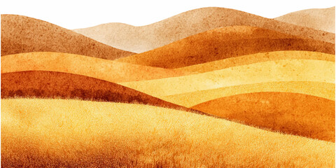 Watercolor wheat field pattern with golden grain stalks and harvest elements. Farm background illustration featuring organic crops and autumn agricultural landscape textures. © Narin