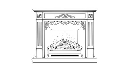 Fototapeta premium Electric fireplace with logs vector isolated, vintage-style heater for home decor, cozy atmosphere, and interior design projects