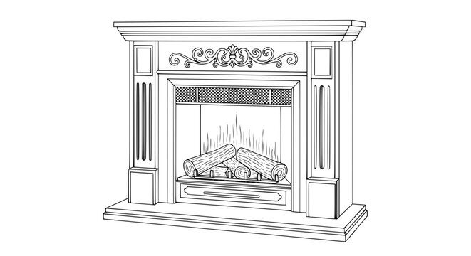 Electric fireplace with logs vector isolated, vintage-style heater for home decor, cozy atmosphere, and interior design projects