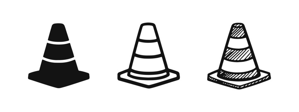 Traffic Cone Icons Set, Road Work and Warning Sign Symbols