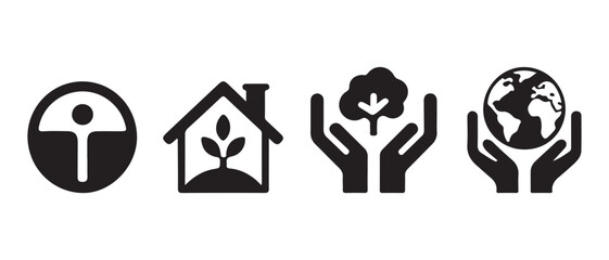 Fototapeta premium Modern Vector Icons. Global Environmental Protection, Sustainable Living, and Green Home Concepts on White Background.