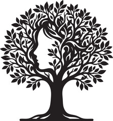 Obraz premium Silhouette profile of a woman's face forming the trunk of a detailed tree