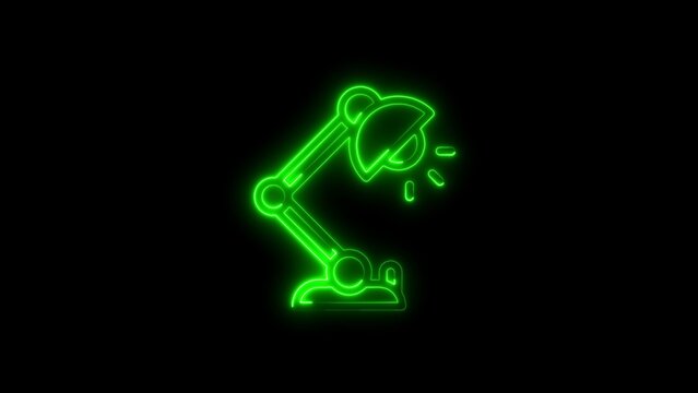 Green Neon Outline of a Desk Lamp with Adjustable Arm and Light Rays Against a Black Background table lamp