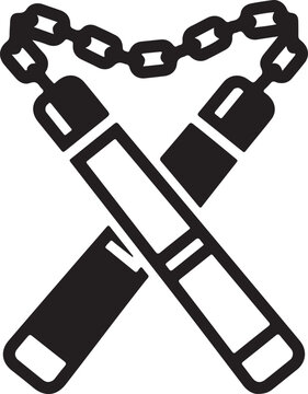 Vector nunchaku icon, black and white martial arts weapon isolated PNG with Transparent Background