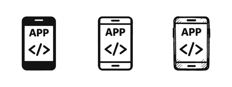 Mobile App Development and Coding Vector Icons Set