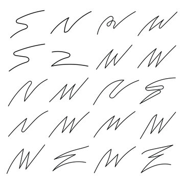 Handwritten letters s z n m w and e in cursive script