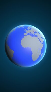 The animation shows a graphic representation of the earth and highlights the location and map of Moldova colored red in vertical format.