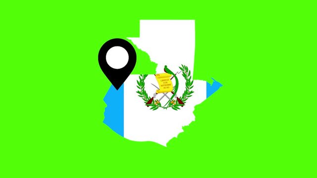 Guatemalan Map with National Flag and Location Pin Green Background