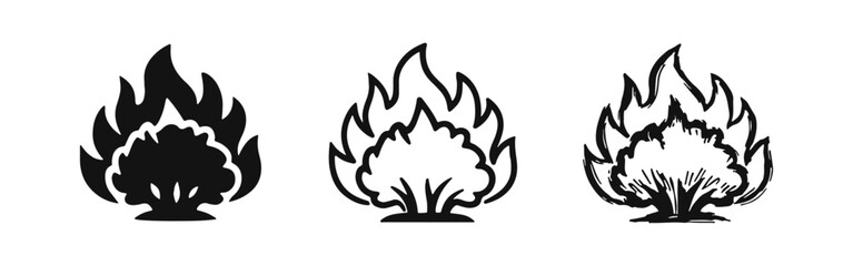 Burning Bush Icon Set. Moses and Exodus Biblical Story Symbol. Divine Revelation Vector.