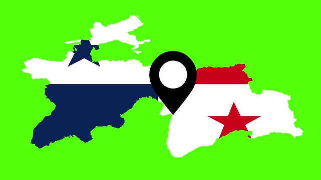 Panama Map Marker: A stylized map showcasing Panama's geographical outline, highlighted by the vibrant hues of the nation's flag and a prominent marker indicating a specific location.