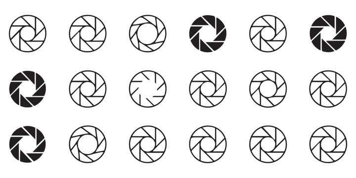 Camera Aperture and Shutter Icon Set - Photography Lens Diaphragm Symbols