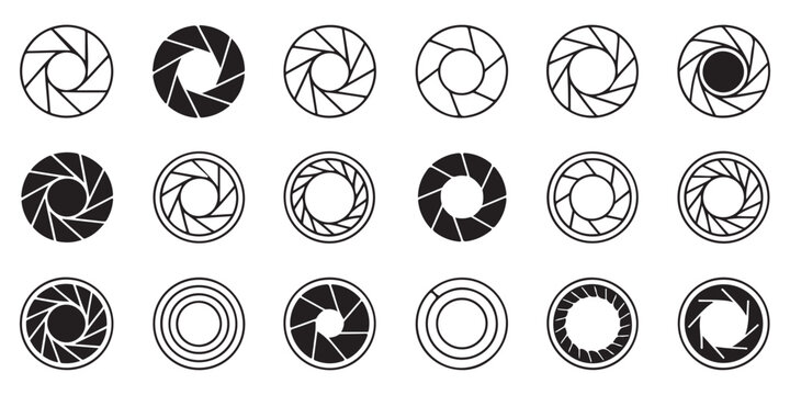 Collection of 18 Camera Shutter and Aperture Iris Diaphragm Icons
