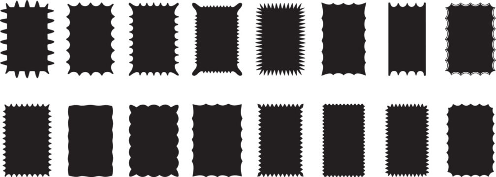 Rectangle shapes silhouette collection with decorative borders ,  zig zag edge on white background.